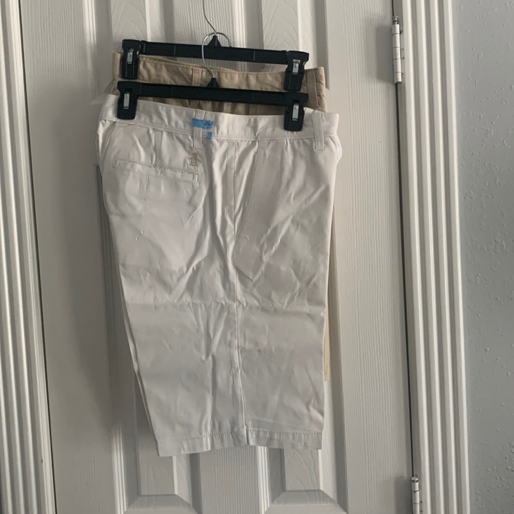 Original Penguin White Flat Front Shorts